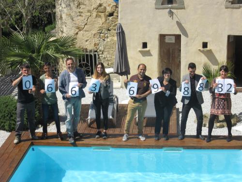 a group of people holding up signs with numbers on them at Logis Hôtel Château De Palaja in Carcassonne