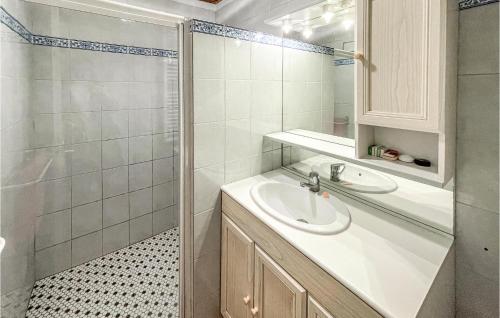 uma casa de banho com um lavatório e um chuveiro em Beautiful Apartment In Saint-pe-sur-nivelle With Kitchen em Saint-Pée-sur-Nivelle