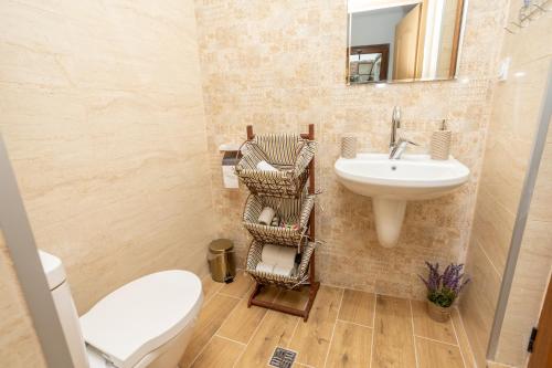 a bathroom with a toilet and a sink at Guests house Provence in Kavarna