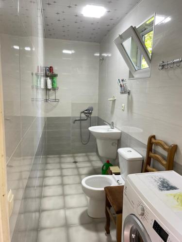 a bathroom with a toilet and a sink at Makas Home in Makhvilauri