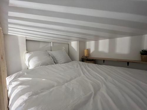 - un grand lit blanc dans une chambre blanche dans l'établissement Le Nid douillet - HyperCentre - à 2 Pas de la Gare, à Toulouse