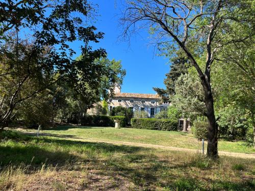a park with trees and a building in the background at SCI Domaine Saint Martin le grand in Béziers
