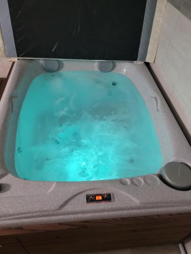 a jacuzzi tub in a bathroom with blue water at Apartmany Agatha in Loučná nad Desnou
