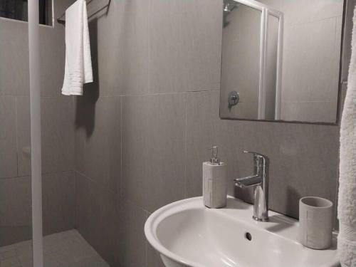 La salle de bains est pourvue d'un lavabo et d'un miroir. dans l'établissement Serene Sanctuary with Ocean View, à East London