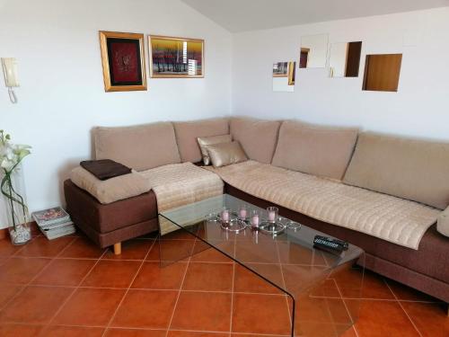 a living room with a couch and a glass table at Apartment Franka in Sveti Vid-Miholjice