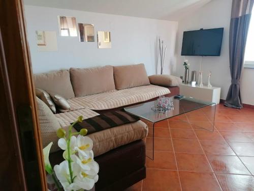 a living room with a couch and a glass table at Apartment Franka in Sveti Vid-Miholjice