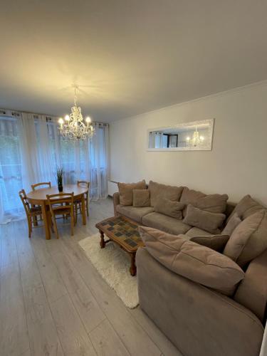 ein Wohnzimmer mit einem Sofa und einem Tisch in der Unterkunft Grand appartement Annemasse in Annemasse