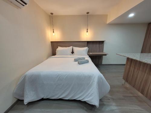 a bedroom with a large white bed with two pillows at Apartaestudio 21 Detrás del Hyper Jumbo con planta eléctrica in Maracay