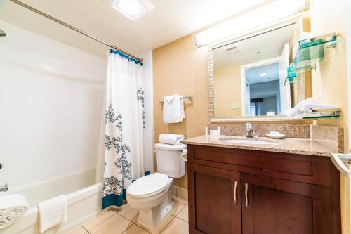 a bathroom with a toilet and a sink and a mirror at Metro Phoenix Loft sleeps 6 in Phoenix