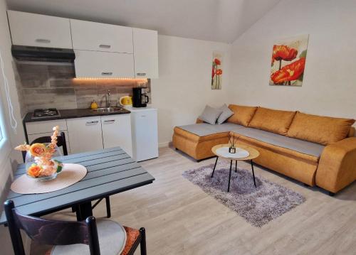 a living room with a couch and a table at APP & Beauty Loza in Zambratija