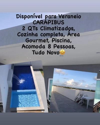 a collage of three pictures of a swimming pool at Carapibus, Conde PB in Conde