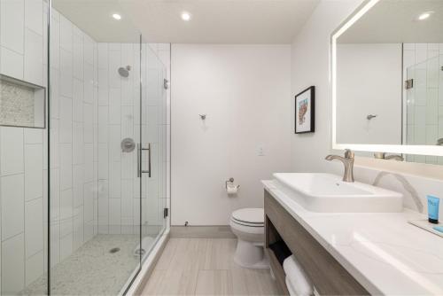a bathroom with a shower and a sink and a toilet at Montclair at Zion in Springdale