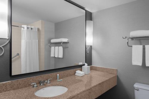 bagno con lavandino e specchio di Courtyard by Marriott San Diego Rancho Bernardo a Rancho Bernardo