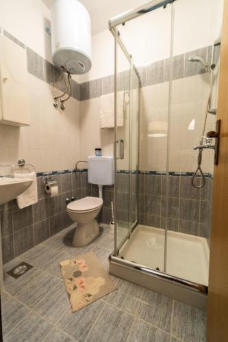a bathroom with a shower and a toilet and a sink at Apartments with parking space Labin - 14581 in Labin