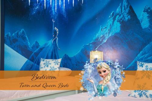 a disney princess bedroom with a mermaid mural at StarWars Game Room 9Bd5BA Sleep 25 ChampionsGate in Kissimmee