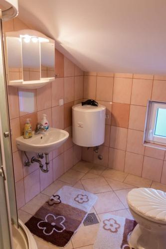 a small bathroom with a sink and a toilet at Apartments Zeljka B in Mundanije
