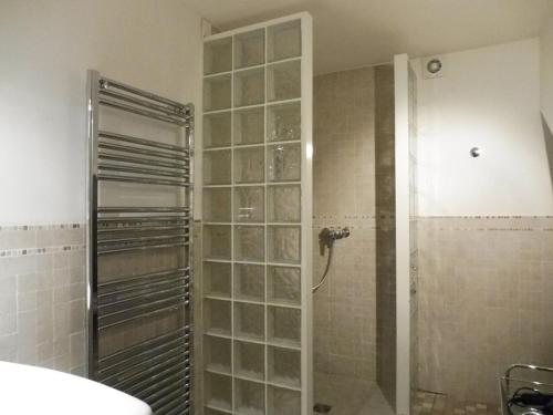 a shower with a glass block wall in a bathroom at Chalet Crest-Voland, 5 pièces, 12 personnes - FR-1-595-78 in Crest-Voland