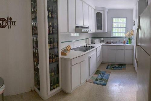 a white kitchen with a sink and a refrigerator at Mayagüez Apt- up to 4 guests- Close to Everything in Mayaguez