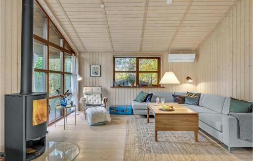 a living room with a couch and a fireplace at Stunning Home In Fårvang With Wifi in Fårvang