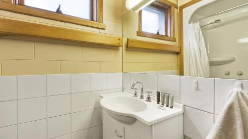 荷斯安山的住宿－Alpine Haven 1，一间带水槽和镜子的浴室