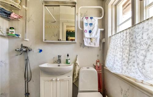 y baño con aseo, lavabo y espejo. en Amazing Home In Bstad With House A Panoramic View, en Båstad