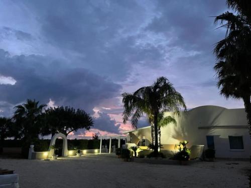 a building with a palm tree in front of it at Casa Vacanze Il Vigneto in Marsala