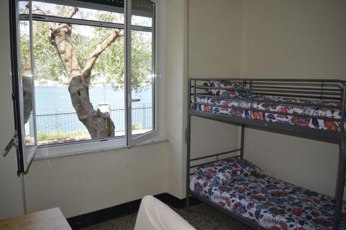 a room with two bunk beds and a window at La Terrazza su Portovenere in Portovenere