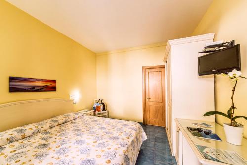 a hotel room with a bed and a tv at Hotel Cava Dell'Isola in Ischia