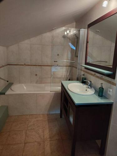 une salle de bain avec un lavabo et une baignoire dans l'établissement Gîte Saint Mard, à Saint-Mard-lès-Rouffy