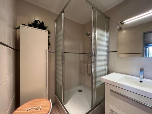 y baño con ducha y lavamanos. en Le zenith - T2 Chaleureux et Lumineux en Toulouse
