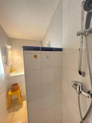 une salle de bain blanche avec une douche et un lavabo dans l'établissement 