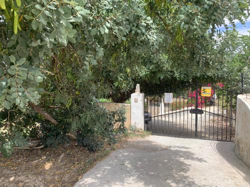 a fence with a tombstone in front of a cemetery at Lavender Lodge Almeria in Arboleas