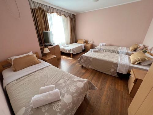 a small bedroom with two beds and a television at Motel restoran Sunce in Sremska Kamenica