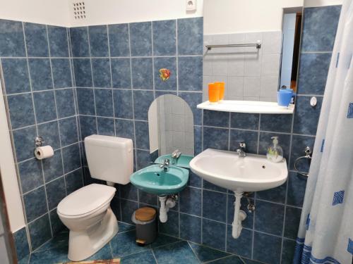 a bathroom with a toilet and a sink at Glázer Szállás in Tapolca