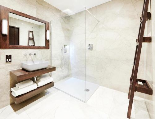 a bathroom with a sink and a shower at Aldwark Manor Estate in Aldwark