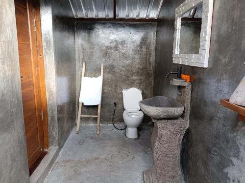 a bathroom with a toilet and a sink at Kintamani Adventure 'The Hideway in Kintamani' in Kintamani