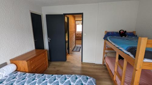 Cette chambre comprend 2 lits superposés et un couloir. dans l'établissement Appartement Lamoura, à Lamoura