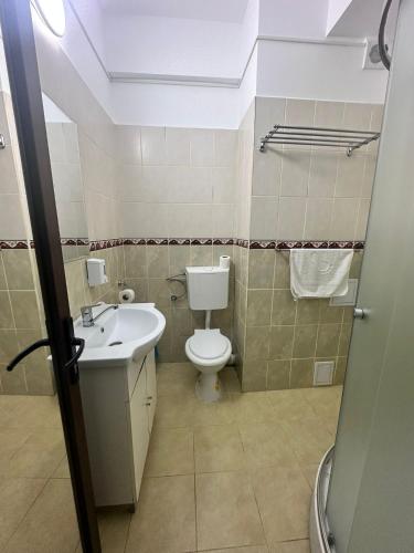 a bathroom with a toilet and a sink at Paradox Oituz in Eforie Sud