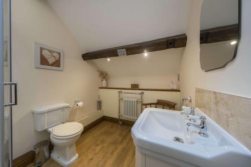a bathroom with a white toilet and a sink at The Hoglets 2 in Goostrey