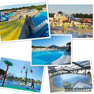 un collage de photos d'un parc aquatique dans l'établissement mobilhome K69 les charmettes, aux Mathes