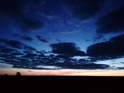 a cloudy sky with a tree in a field at Le Temps Serein in Vabre-Tizac
