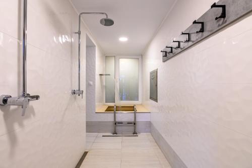 a bathroom with a shower and a walk in shower at Penzion Zámeček in Janske Lazne