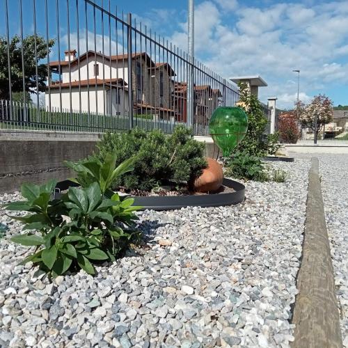 a garden with plants and a green glass bowl at SANTINO'S HOUSE in Peveragno