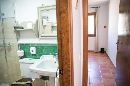 een badkamer met een wastafel en een spiegel bij Hospederia Rural Los Palmitos in El Pozo de los Frailes