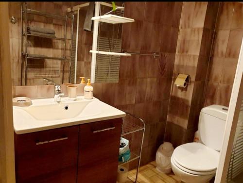 a bathroom with a sink and a toilet at Studio proche de la mer in Calvi