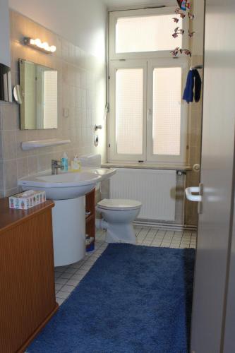 e bagno con servizi igienici, lavandino e vasca. di Urlaub im Herzen von Celle a Celle