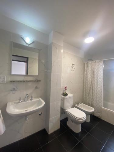 ein Badezimmer mit Waschbecken und Toilette und Waschbecken in der Unterkunft Las gardenias in San Salvador de Jujuy
