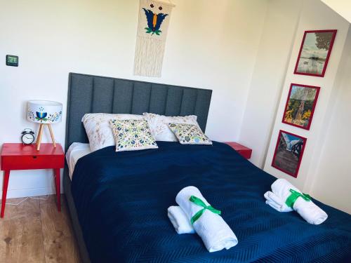 Katil atau katil-katil dalam bilik di Skoczybruzda Apartamenty