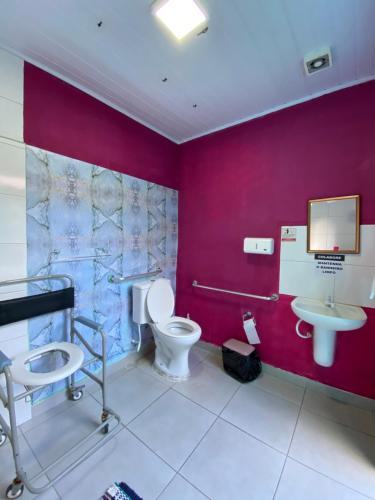 een badkamer met een toilet en een wastafel bij Rolds Hostel in Santos