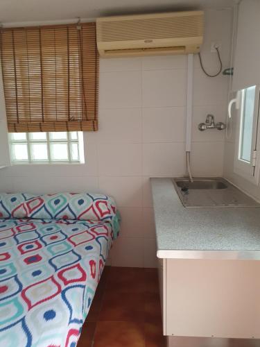 une petite cuisine avec un comptoir et un évier dans l'établissement Casa Azul de la Almedina de Almería, à Almería